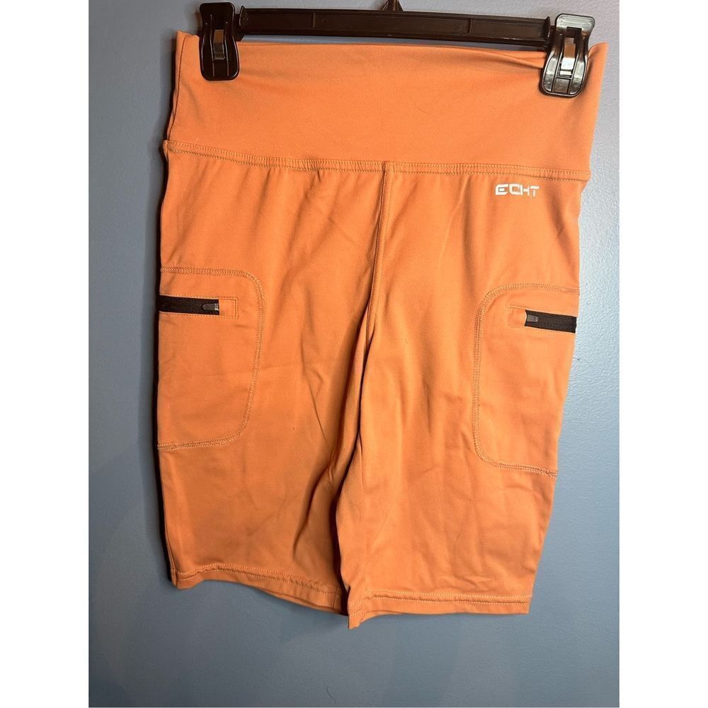 ECHT Women's Peach High Waist Biker Shorts with Side Zip Pockets Size Large